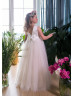 Ivory Satin Glitter Tulle V Back Flower Girl Dress